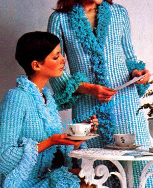 Ladies Knitted Dressing Gown Pattern, Retro Lounge Coat, Instant Download