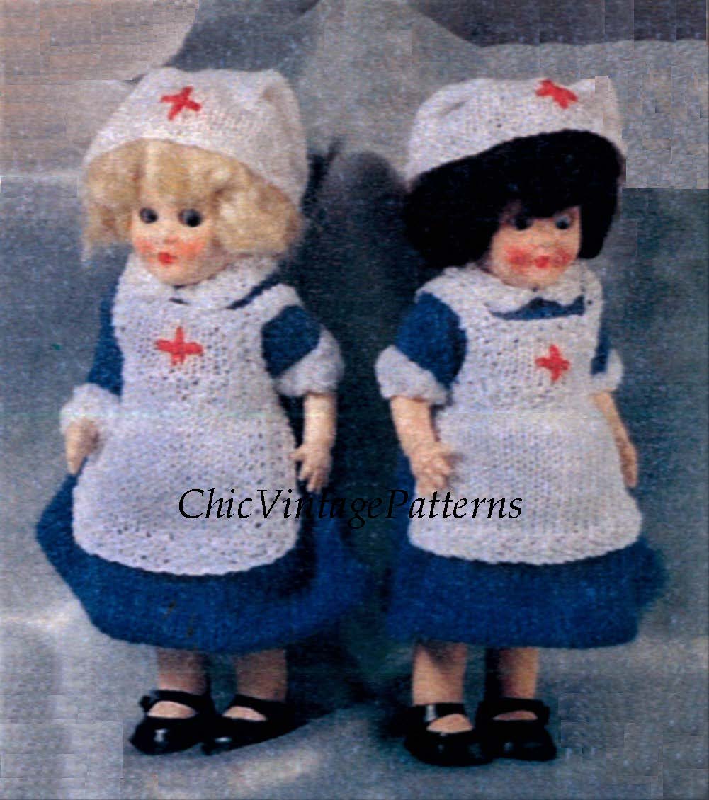 Knitted Doll's Nurses Uniform Pattern, 6.1/2 inch Doll, Instant Download