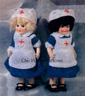 Knitted Doll's Nurses Uniform Pattern, 6.1/2 inch Doll, Instant Download