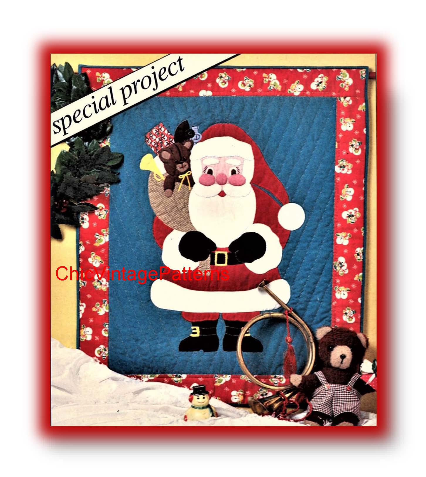 Quilted Santa Claus Wall Hanging, Christmas Wall Decor, Patchwork PDF Pattern