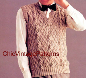 Men's Vest Knitting Pattern, Vintage Sleeveless Vest, Instant Download