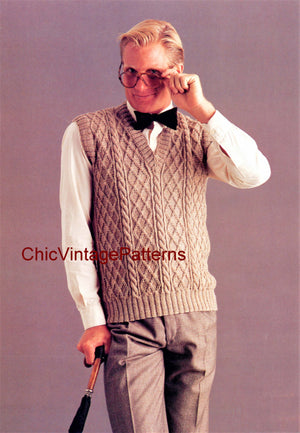 Men's Vest Knitting Pattern, Vintage Sleeveless Vest, Instant Download