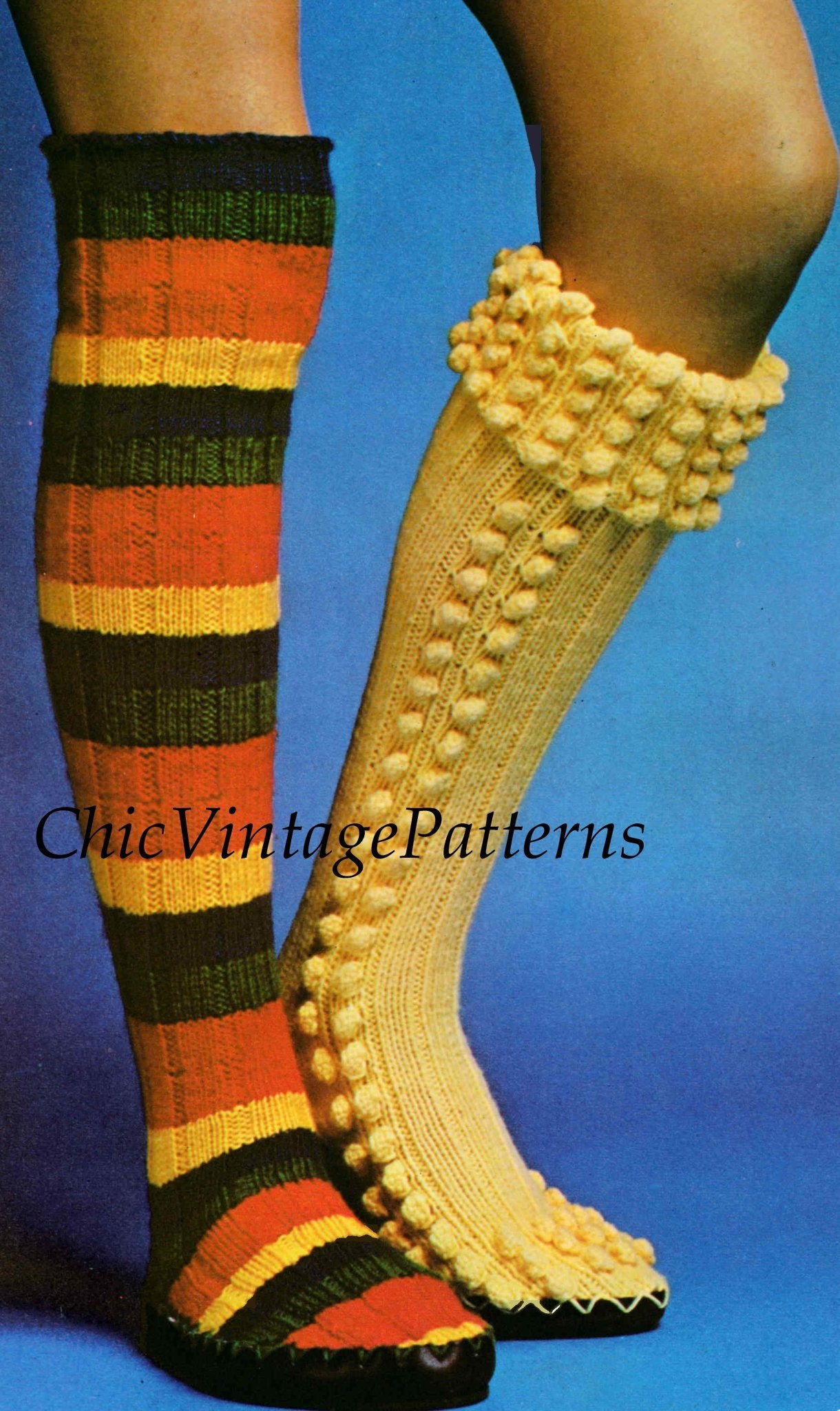 Ladies Knitted Slipper Socks Pattern, Two Styles, Digital Knitting Pattern
