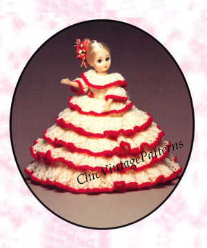Knitted Doll's Dress Pattern, Victorian Period Dolls Dress, PDF Knitting Pattern