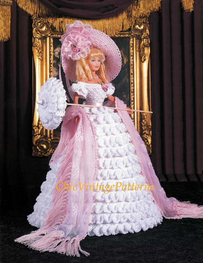 Doll's Dress Crochet Pattern, Old South Gown, 11.1/2 inch Doll, Instant Download