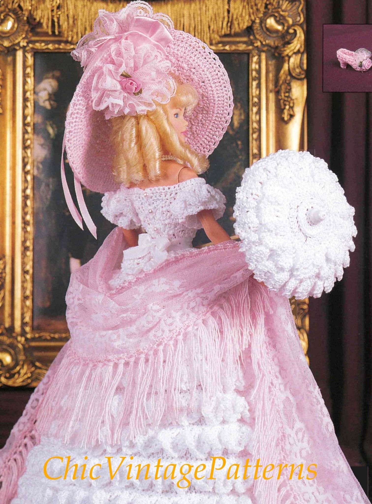 Doll's Dress Crochet Pattern, Old South Gown, 11.1/2 inch Doll, Instant Download