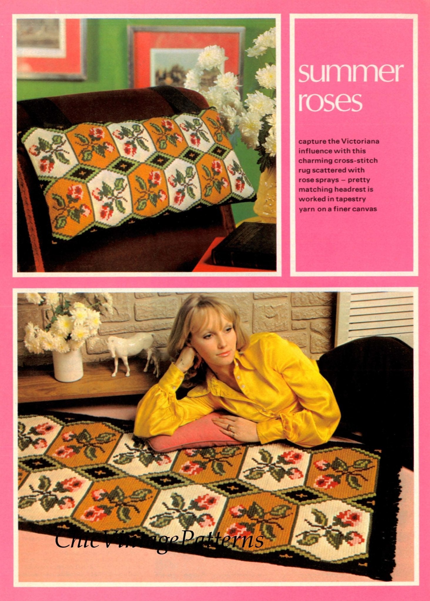 Patterns Cushion Rug Cross Stitch Floor Rug and Cushion Pattern | ChicVintagePatterns