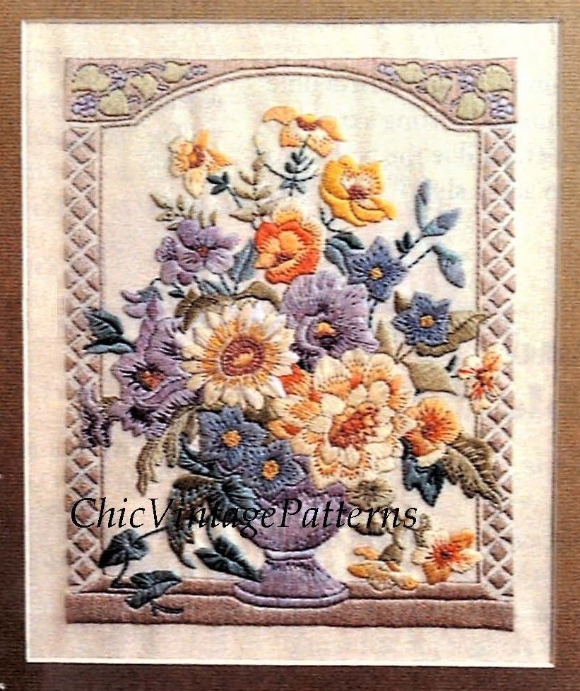 Embroidery Pattern, Vase of Flowers, Digital Download