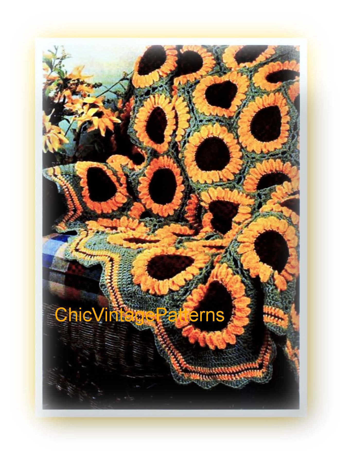 Crochet Sunflower Afghan Rug Pattern, Instant Download