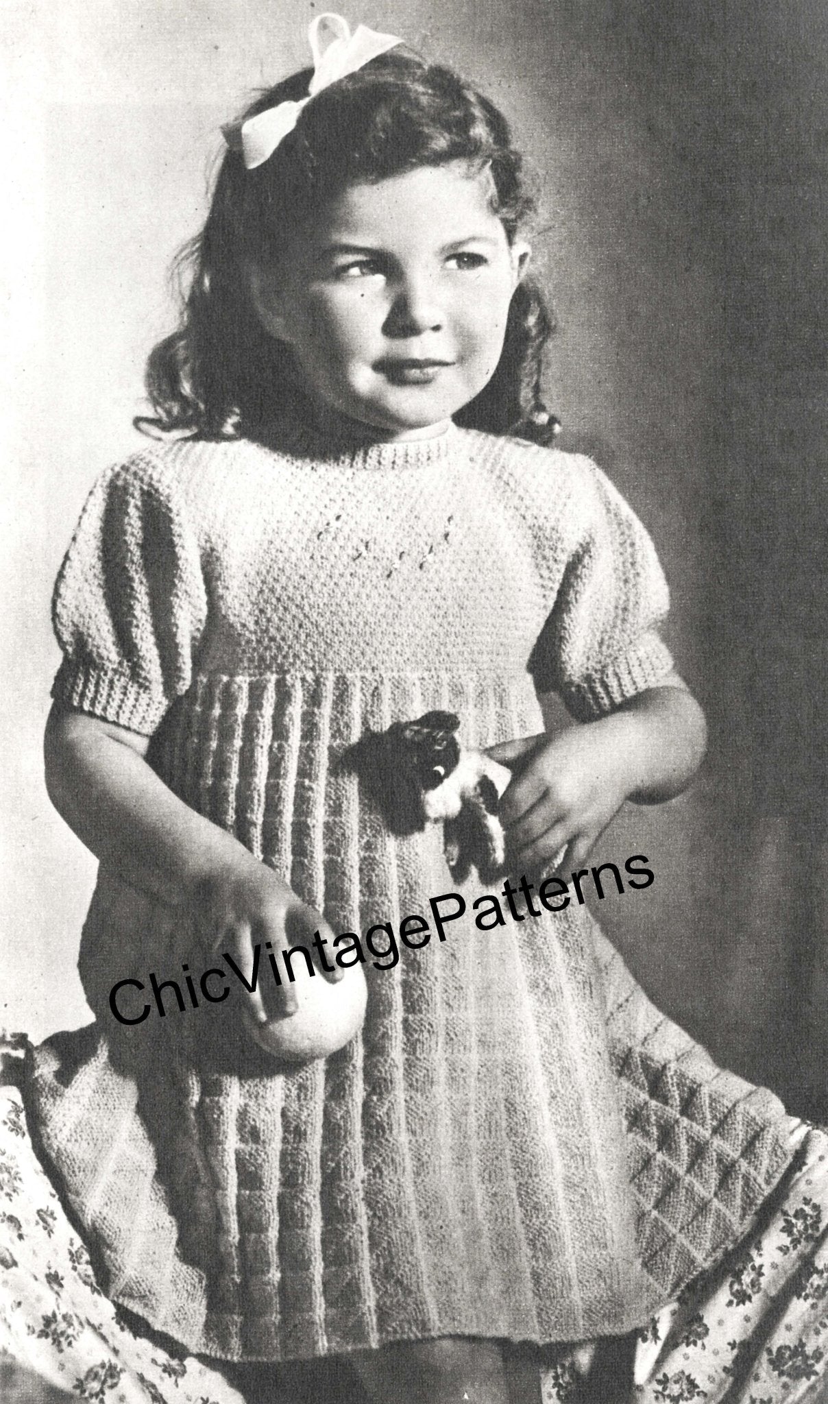 Vintage Child's Knitted Dress Pattern, Very Pretty | ChicVintagePatterns