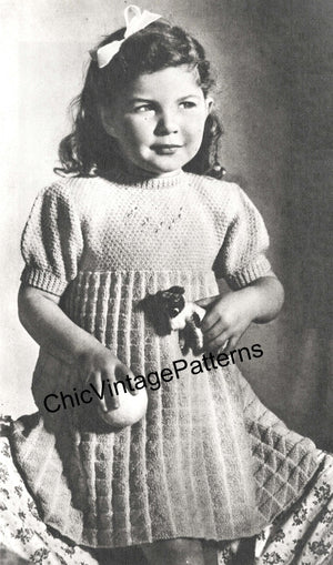 Vintage Child's Knitted Dress Pattern, Very Pretty, Digital Download