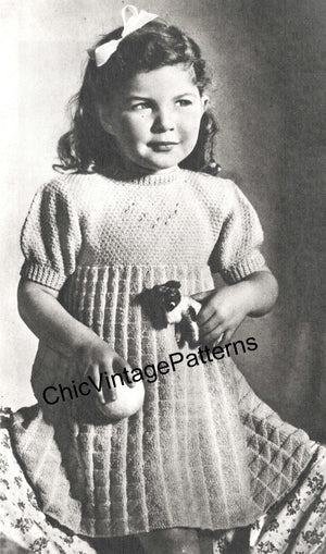 Vintage Child's Knitted Dress Pattern, Very Pretty, Digital Download