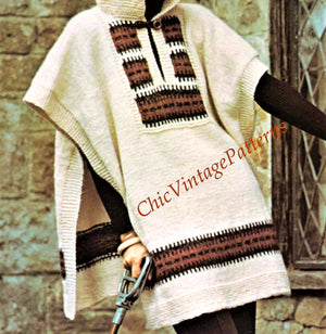 Knitted Ladies Tabard or Poncho with Hood Pattern, Instant Download