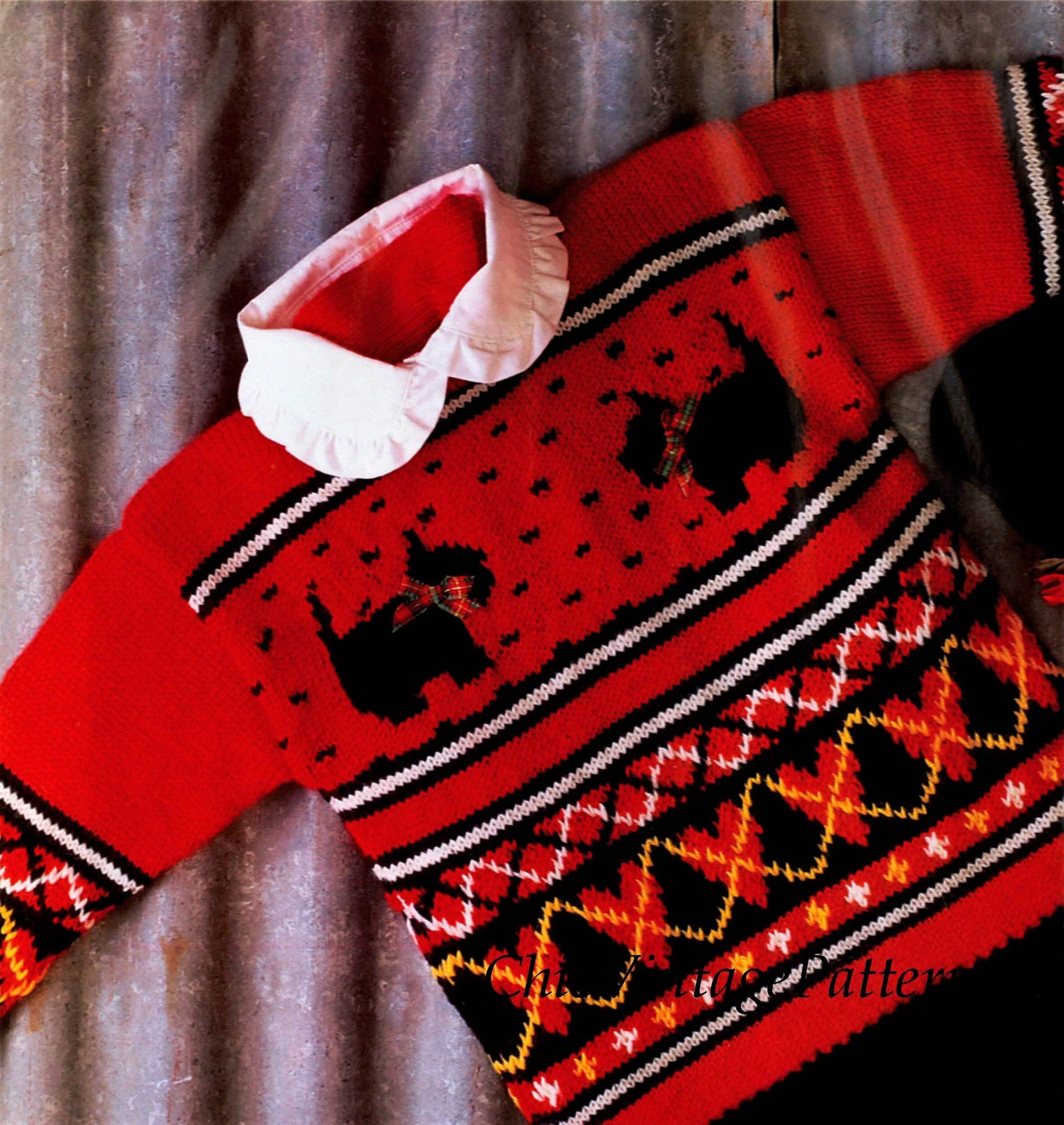 Knitted Children's Sweater Pattern, Scottie Dog Jumper, Instant Download