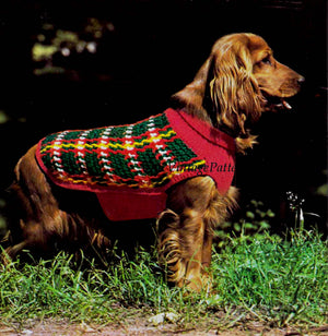 Crochet and Knitted Tartan Dog Coat, Instant Download, Plaid Coat