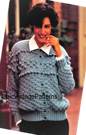 Knitted Ladies Cardigan Pattern, Textured Jacket | ChicVintagePatterns