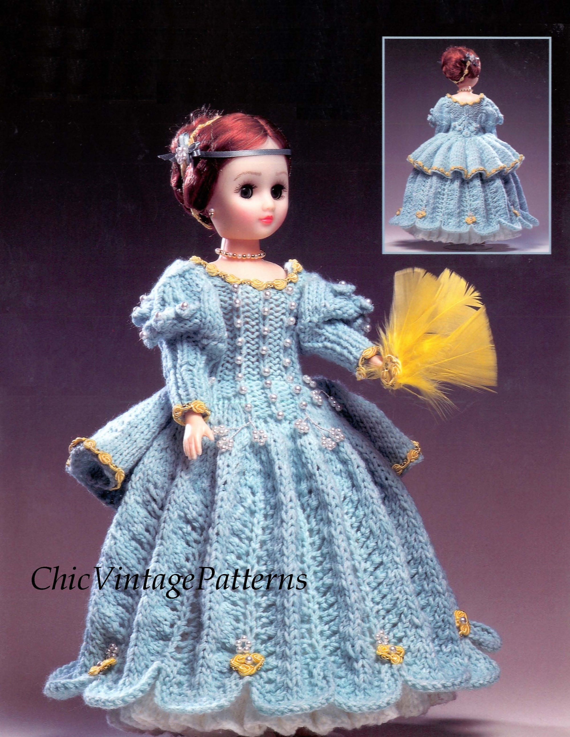Doll's Dress Knitting Pattern, Victorian Style, 15 inch Doll, Instant Download