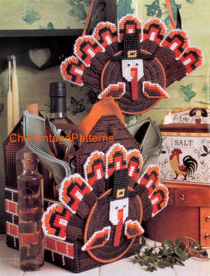 Plastic Canvas Thanksgiving Turkey Wall Hanging or Napkin Holder, Instant Download