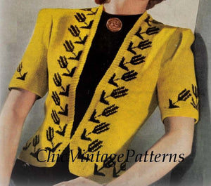 Ladies Short Sleeve Jacket Coat Knitting Pattern, Instant Download