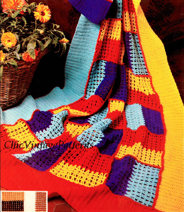 EasyToCrochet Afghan Rug Pattern, Squares ChicVintagePatterns