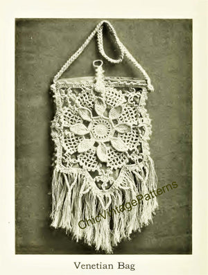 Venetian Crochet Handbag Pattern, 1912 - 1913 Ladies Accessory, Instant Download