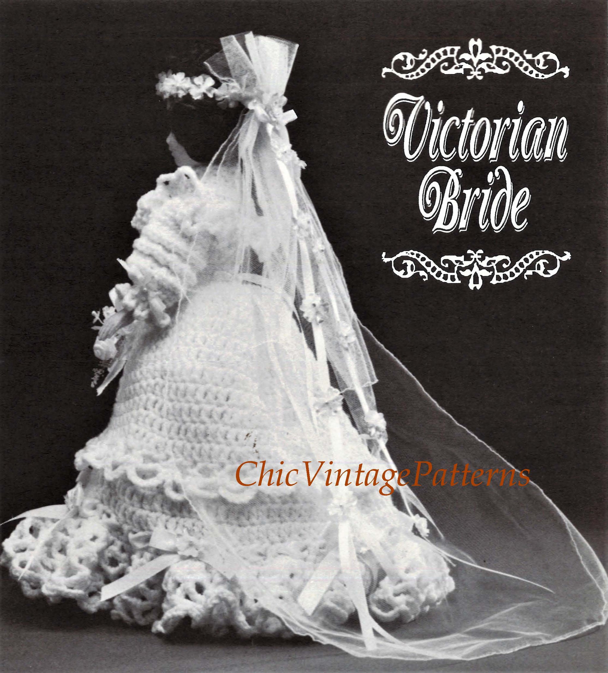Dolls Victorian Wedding Dress Crochet Pattern, Instant Download
