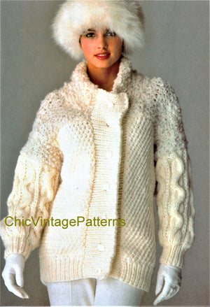 Warm Winter Jacket Knitting Pattern, Ladies Thick Cardigan, Instant Download