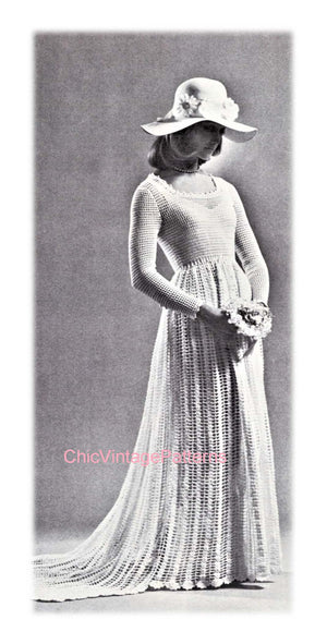 Bride's Dress Pattern, Crochet Vintage Wedding Gown, Instant Download