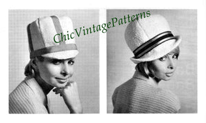 1960's Ladies Knitted Hat Pattern, Two Styles, Instant Download
