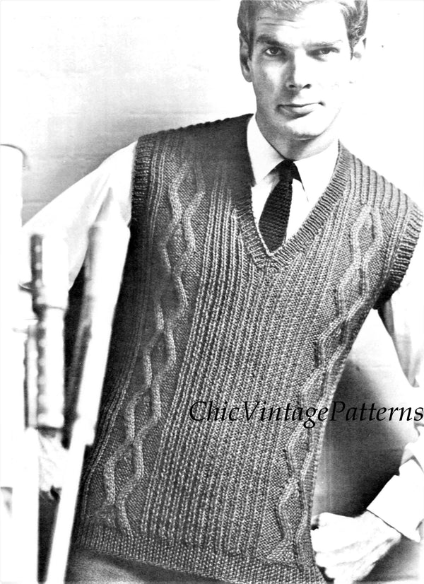 Sleeveless Vest Knitting Pattern, Cable | ChicVintagePatterns