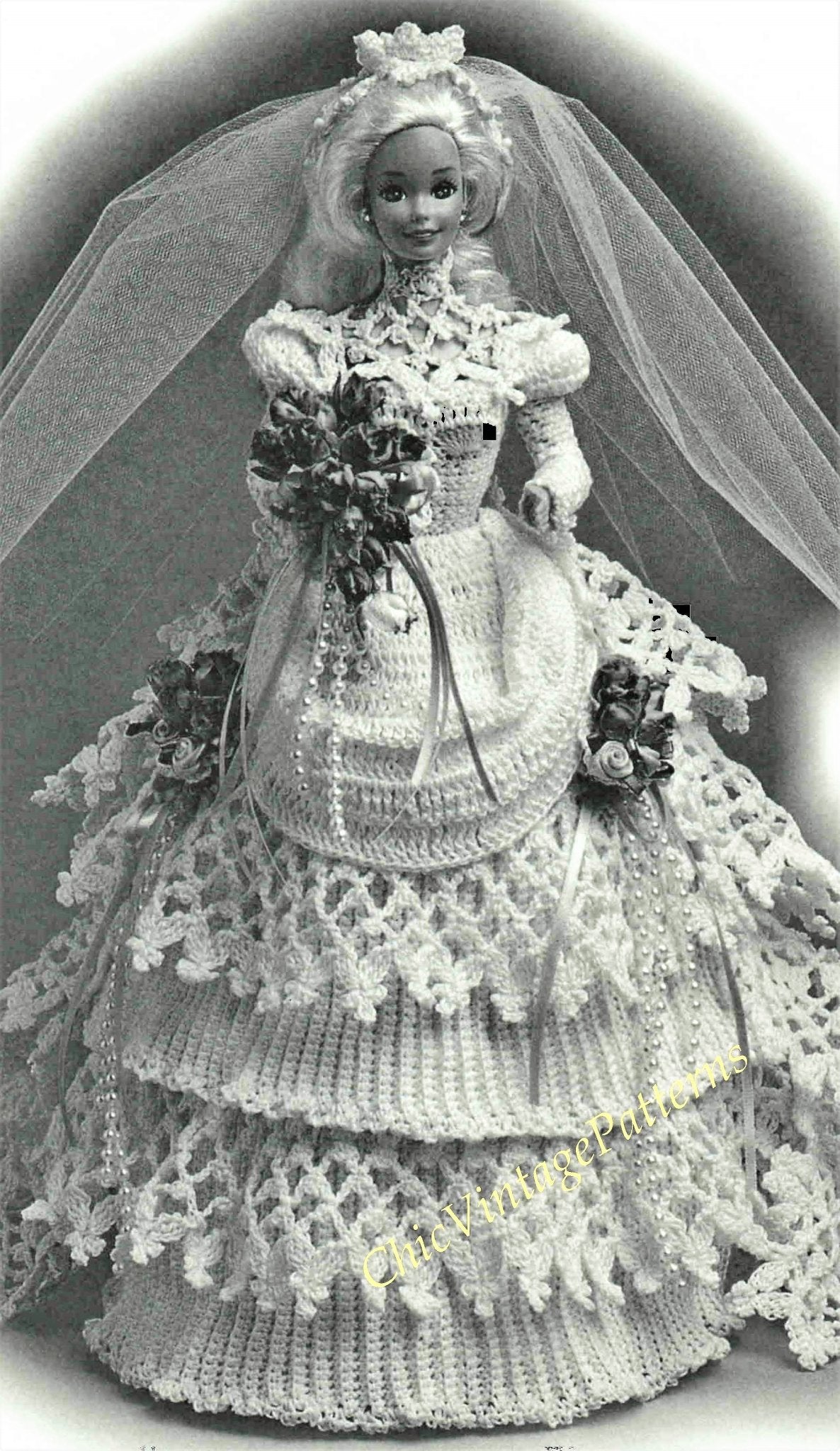 Crochet bride/wedding dress for Barbie (Portuguese/Spanish