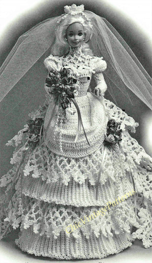 Doll's Crochet Wedding Dress Pattern, 11/2 inch Doll, digital Download