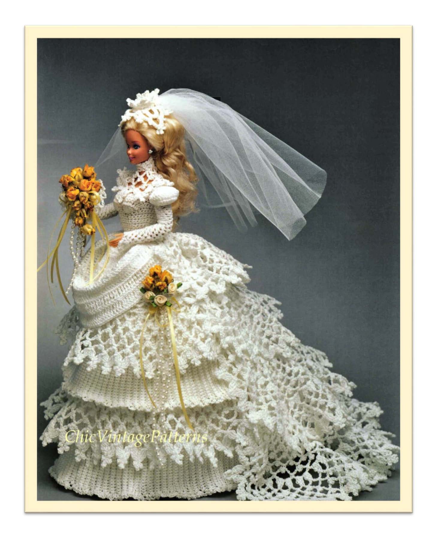 Doll's Crochet Wedding Dress Pattern | ChicVintagePatterns doll-s-crochet-wedding-dress-pattern-chicvintagepatterns