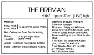 Knitted Soft Toy Pattern, Fireman Sam Doll, Instant Download Pattern