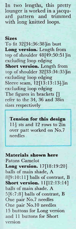 Ladies Knitted Dressing Gown Pattern, Retro Lounge Coat, Instant Download