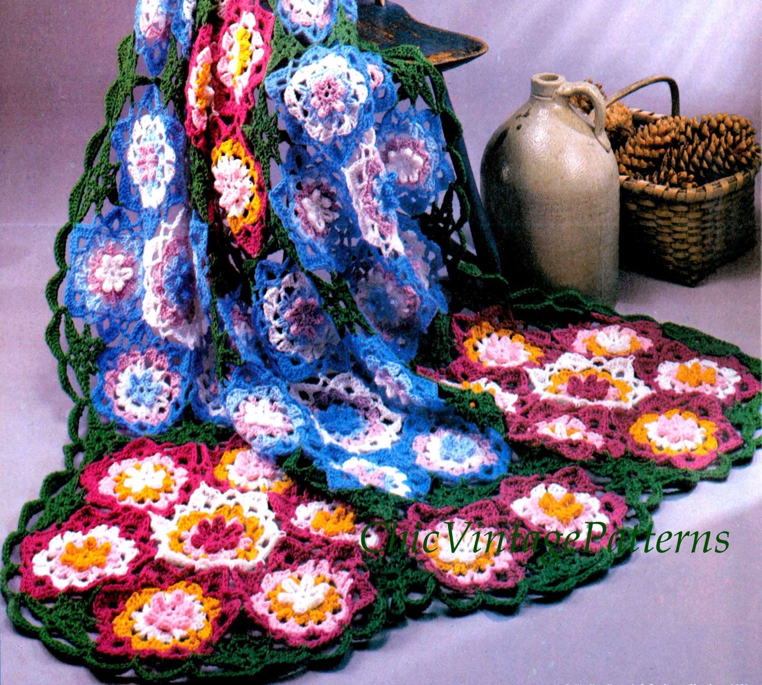 Crochet Afghan Rug Pattern, A Field of Flowers Afghan, Instant Download