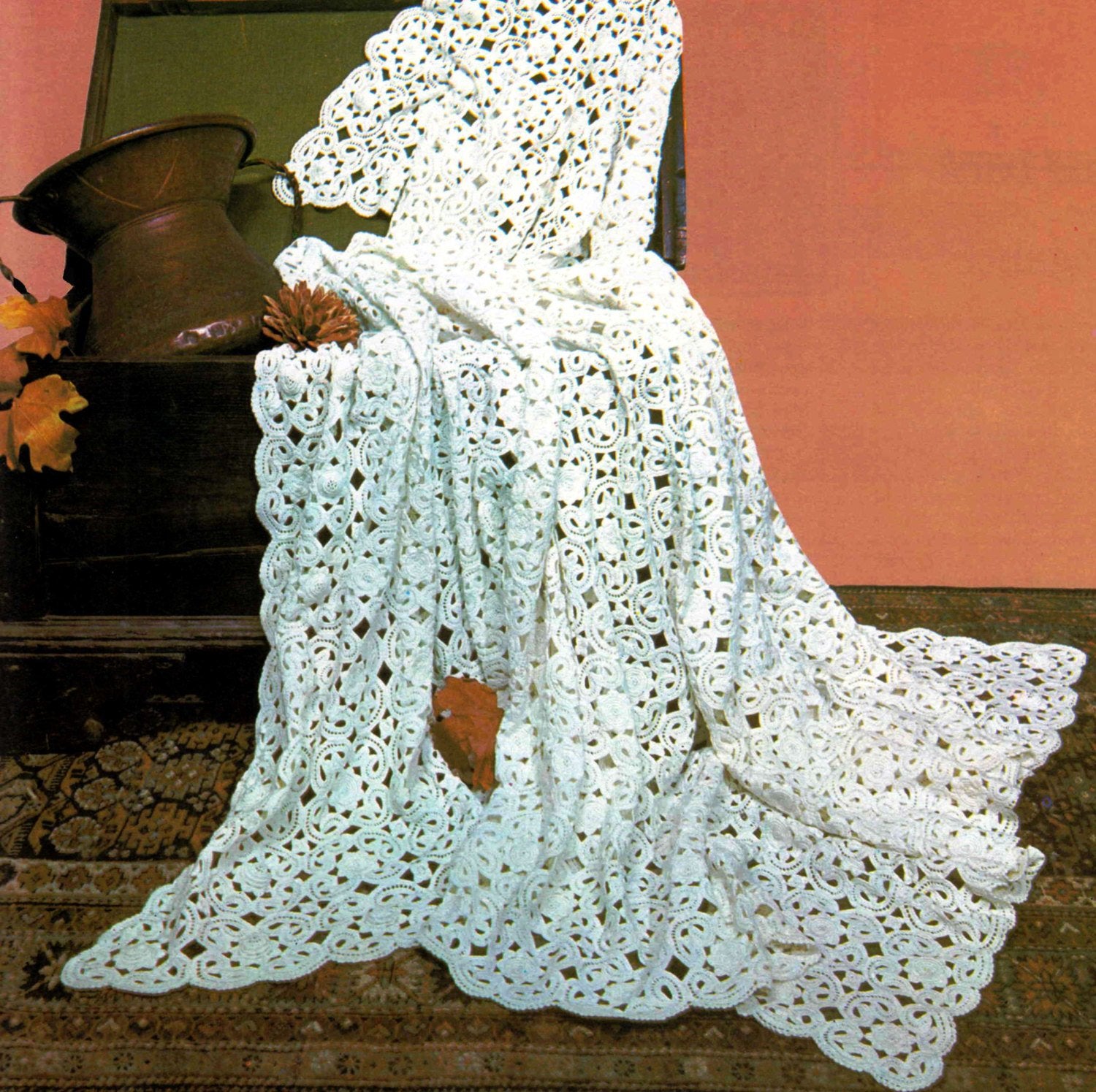 Crochet Bedspread Pattern, Irish Lace Motif Bedspread, Instant Download