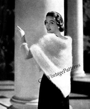Knitted Ladies Triangular Shawl Pattern, Instant Download Pattern,1950's Evening Wrap