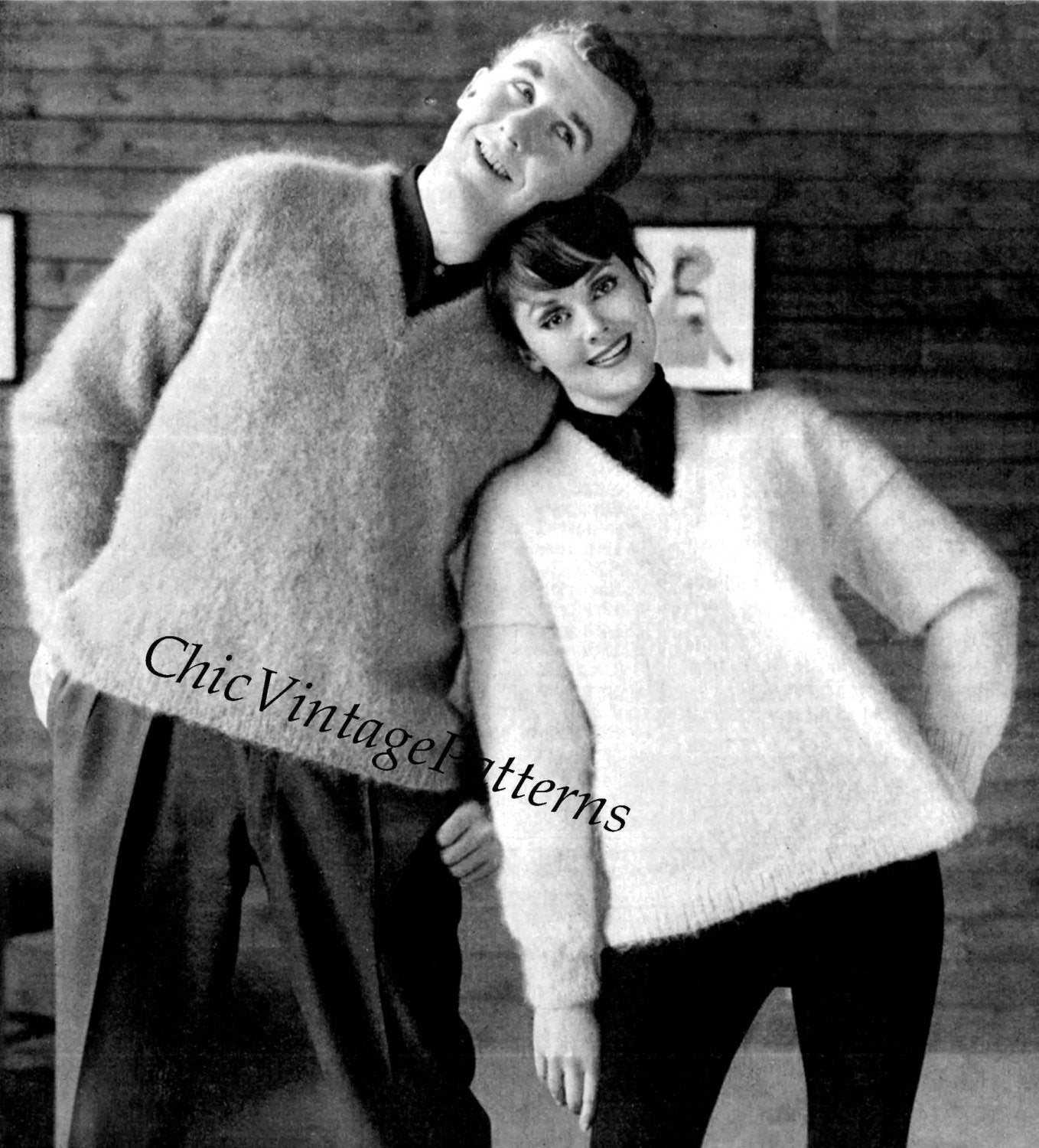 Knitted Sweaters, His & Her Mohair Pattern | ChicVintagePatterns