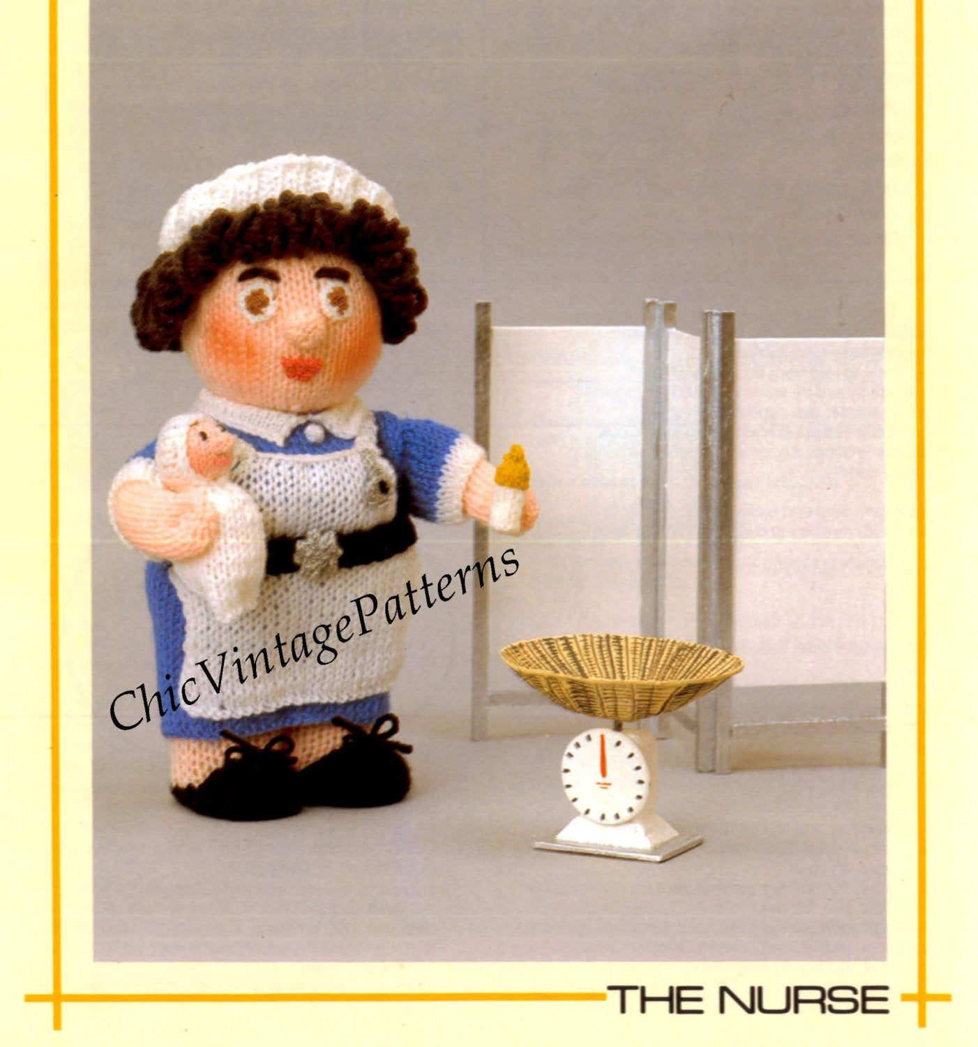 Knitted Soft Toy Pattern, The Nurse Doll, Instant Download