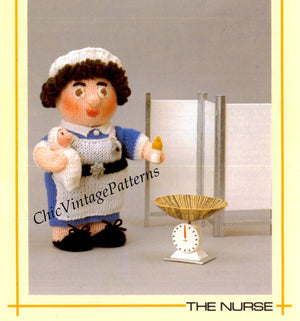 Knitted Soft Toy Pattern, The Nurse Doll, Instant Download