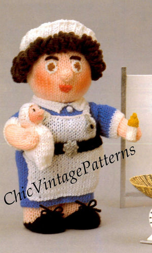 Knitted Soft Toy Pattern, The Nurse Doll, Instant Download