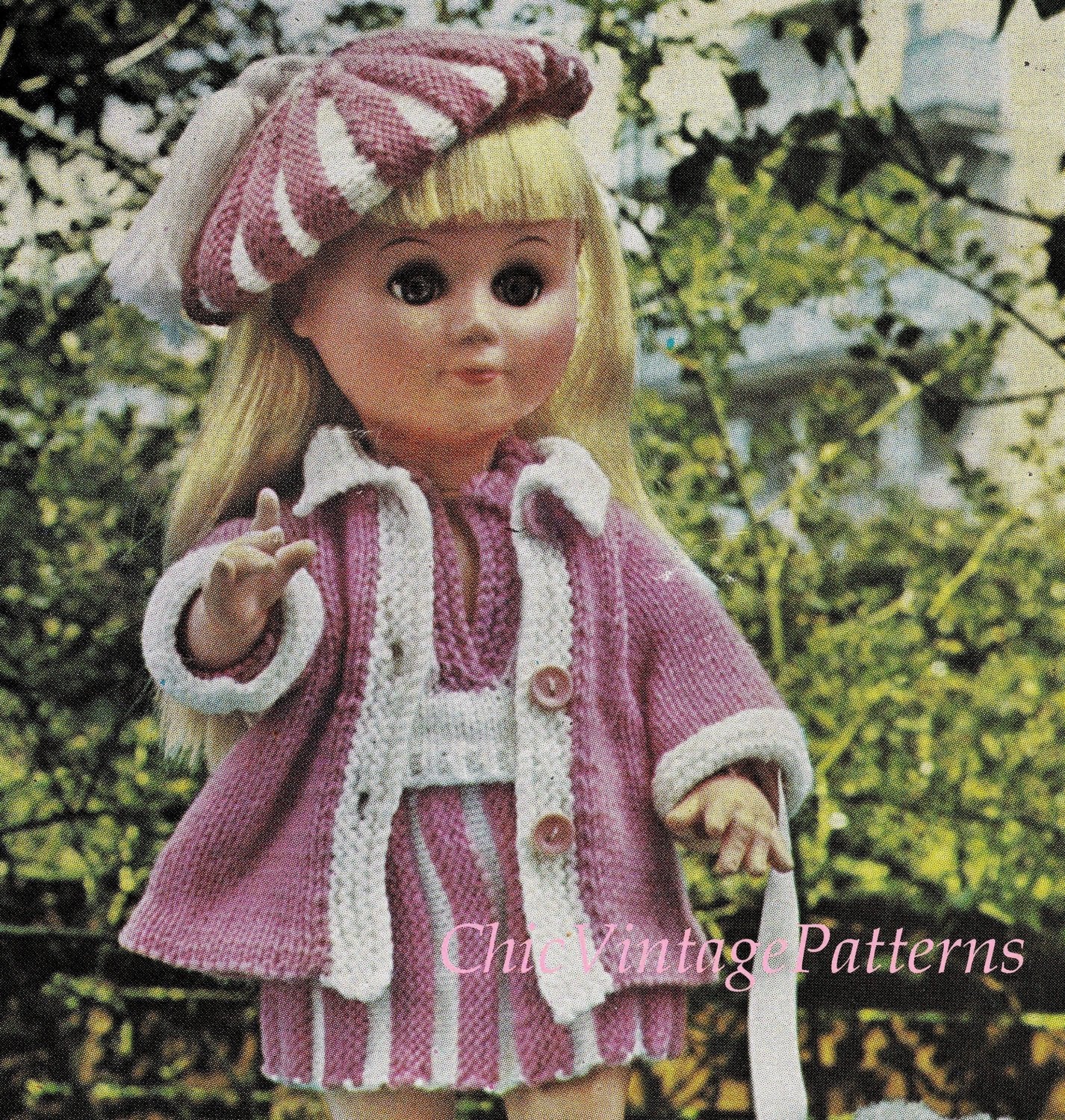 Knitted Dolls Clothes Pattern, Doll Size 14 and 17 ins, Instant Download