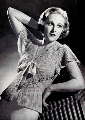 Ladies Bed Jacket Pattern, 1930's Knitted Bed Jacket, Instant Download