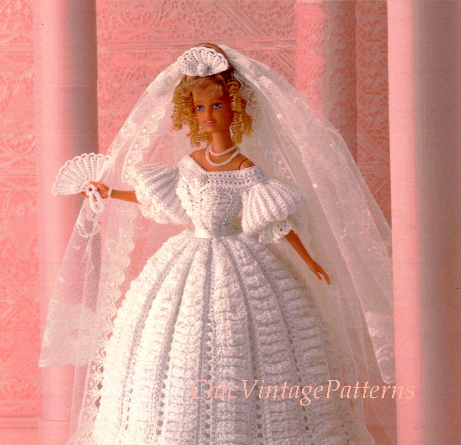 Crochet Dolls Wedding Dress Pattern, 11.1/2 inch Doll, Instant Download