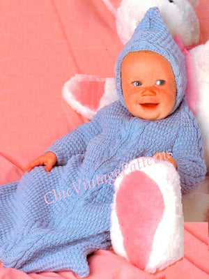 Babies Knitted Sleeping Bag Pattern, Hooded, Instant Download