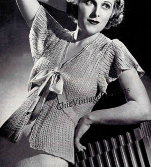 Ladies Bed Jacket Pattern, 1930's Knitted Bed Jacket, Instant Download