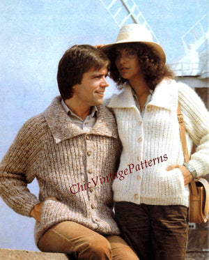 His & Her Cardigan Pattern, Classic Knitted Cardigans, Instant Download