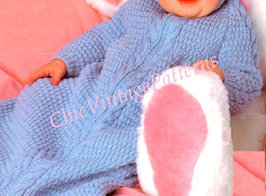 Babies Knitted Sleeping Bag Pattern, Hooded, Instant Download