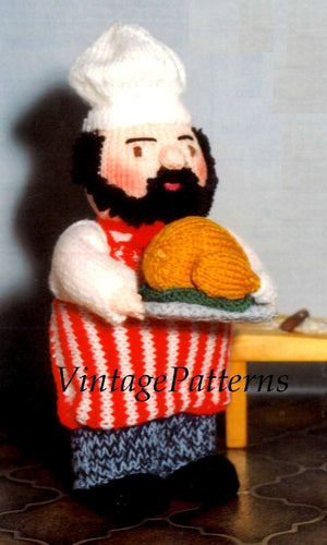 Knitted Soft Toy Pattern, The Chef Doll, Instant Download Pattern